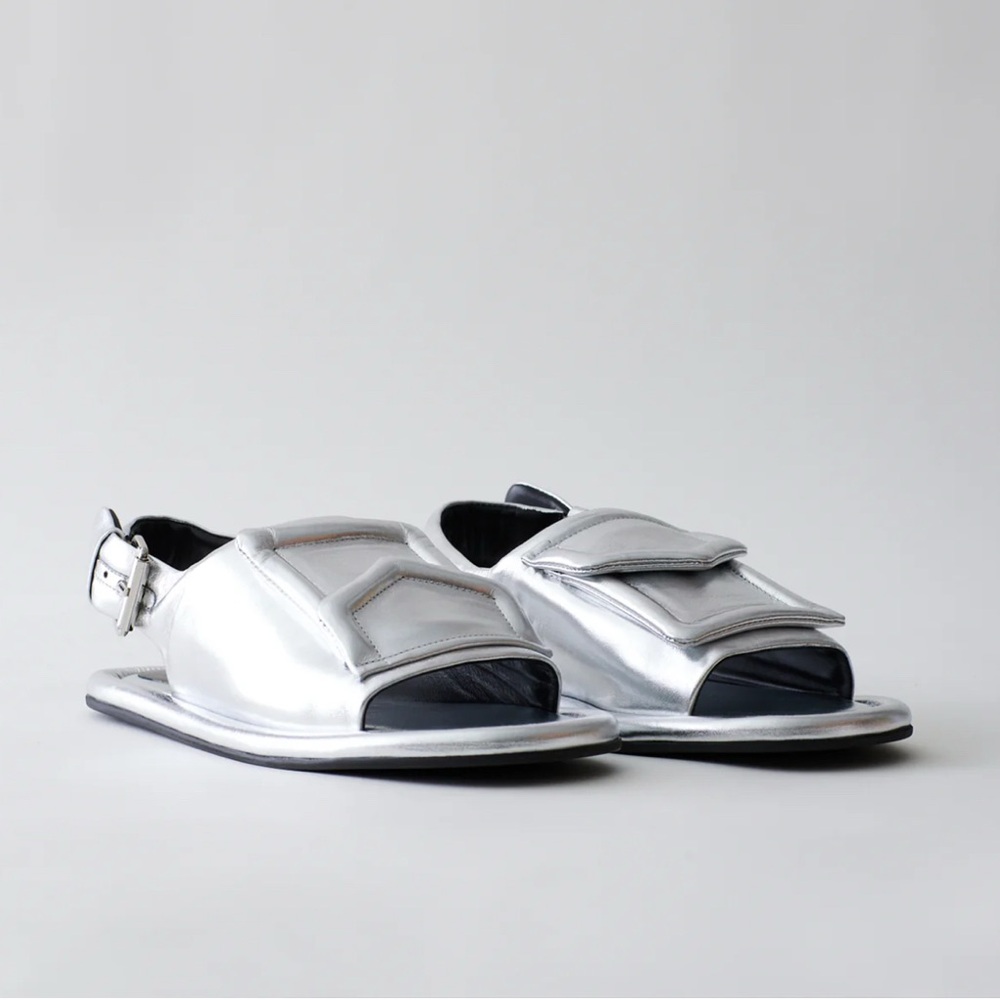 Tibi Silver Sandals Modern Minimalist Design